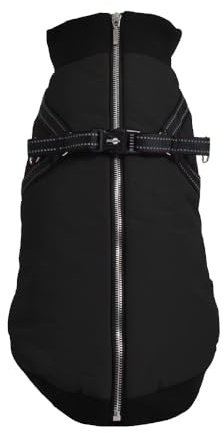 Bobby Safe Manteau pour Chien avec Harnais intégré, Taille Dos 25 cm, intérieur Polaire, Fermeture à glissière supérieure réfléchissante Noir