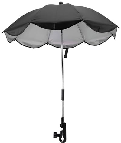 Ombrellone per passeggino, ombrellone con clip per ombrello, regolabile a 360 gradi, protezione UV, universale, colore nero (nero 1)