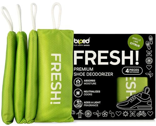 biped FRESH! desodorante premium para calzado – cojín aromático con carbón de bambú activo – elimina olores y sudor de zapatillas, zapatos deportivos y mochilas z2925(CITRUS, 4 pieces)