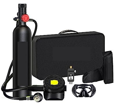 Tauchflasche, 1L Tragbarer Tauch-Rebreather, Tauch-Sauerstoffflaschen-Atemschutzgerät Mit Großer Kapazität Unterstützt 5-10 Minuten Unterwasseratmung, Tauchausrüstung ,zum Tauchen/Bootsreinigung(Noir)