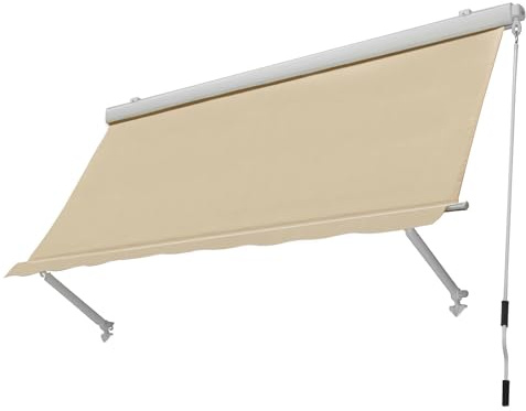 La zappa Kassettenmarkise für Balkon und Veranda mit Armen wasserdichte Plane (Beige, 250 x H 250 cm)