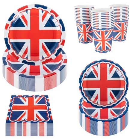 CEILIWEN British Union Jack Paper Party Set for 30 Guests | For VE Day, Royal Jubilee, UK Sporting Events, GB Theme Tableware Supplies (British Party Set)