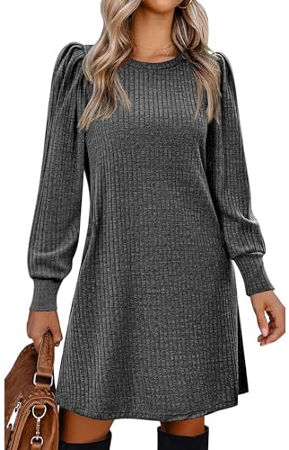 Zeagoo Jumper Dresses for Women UK Puff Long Sleeve Dress with Pockets | Knitted Dress Autumn Dress Casual Lightweight Tunic Dress for Fall Winter