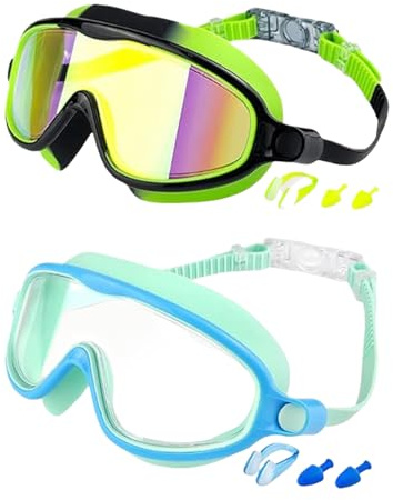 Kustimantu Lunettes de natation pour enfants - Lunettes de piscine et accessoires de natation - Anti-buée - Lunettes de natation avec pont de nez - Protection UV - Pour la natation, la plongée, la