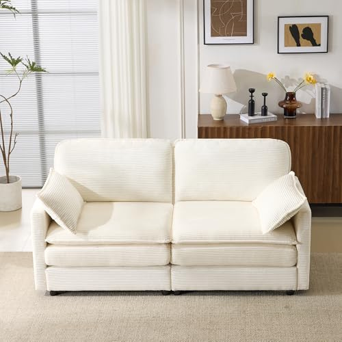 Viitech Zweisitzer-Sofa, Cordstoff 176cm Breit 2-Sitzer Sofa mit 2 Kissen, Bequem und Geräumig Kleine Sofacouch für Wohnzimmer Schlafzimmer Wohnung Büro (Weiß)