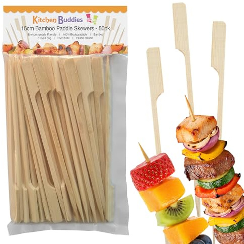 15cm Bamboo Paddle Skewers - Pack of 50 | Bamboo Cocktail Picks for Kebabs, Burgers, Appetisers, Fruit, BBQ & Crafts (50, 15cm / 6 Inch)