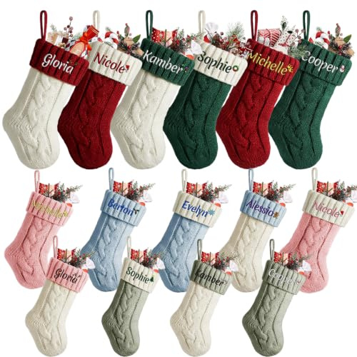 Personalisierter Weihnachtsstrumpf mit Namen 46cm großer Nikolausstrumpf | wiederverwendbar Weihnachtsdeko zum Aufhängen & Befüllen für Kamin, Tür & Baum, feiner Strick, Geschenk für Familie Kinder