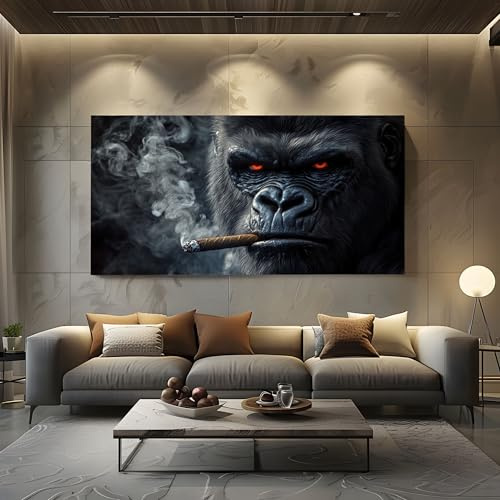 ZORYAN Moderne Wandbilder Tier Gorilla Bilder XXL für Wohnzimmer Deko | Horror Affe Großes Leinwandbild für Schlafzimmer Malerei Rauch 80x160cm Kunstdruck auf Leinwand