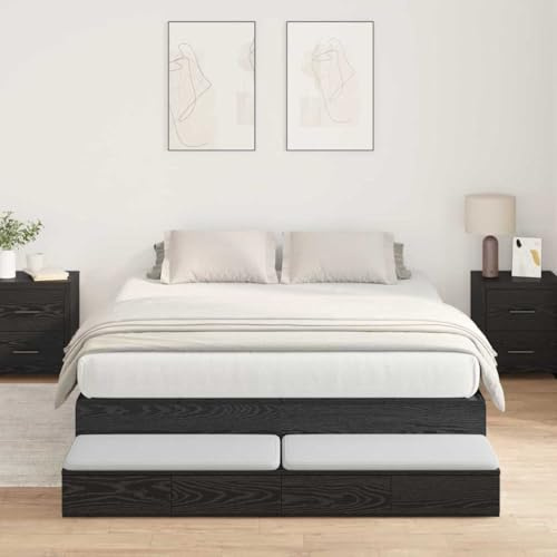 QJBSAVVA Bettgestell mit Schublade Schwarz Eichen-Optik 226,5 x 140 x 31,5 cm Modernes Doppelbett ohne Boxspring für Jugendzimmer und Gästezimmer