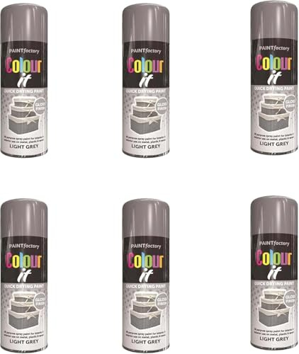 HOCHSTE Colour It Light Grey Quick Drying Paint, Multi-Surface, Gloss Finish, Smooth Coverage, Durable, Rust-Resistant, Long-Lasting, Ideal for Doors, Gates, Railings & Furniture, 400ml (Pack of 6)