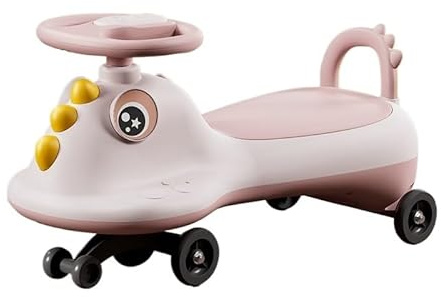 Bilsparkcykel med släta hjul, förvaringssäte, krokodil, skjutleksak för inomhus och utomhus bilvridning (rosa, normalt hjul)