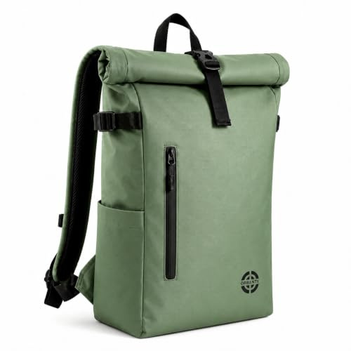 Mochila Enrollable Impermeable Rolltop Expandible 20-25L con Acceso Rápido Portátil, Casual Hombre Mujer, Ligera, Organizadores, Asa Torlley, Correas Acolchadas, Viaje, Trabajo, Universidad, Verde.