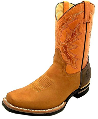 Grinders Herren Lederstiefel Schleifer EL Paso Bräunen Braun Cowboy Western Westlich überstreifen Slip On Mittlere Wadenstiefel