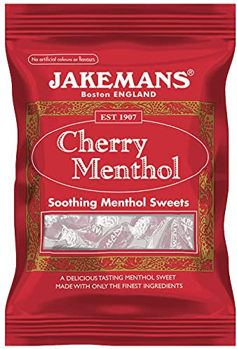 Jakemans Cherry Flavour 100g Bags - Pack of 10 - Soothing menthol sweets - Suitable for vegetarians