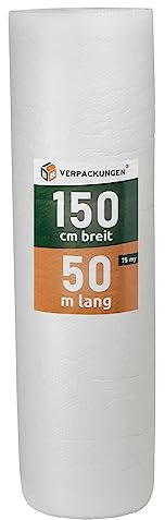 BB-Verpackungen 1x PREMIUM Luftpolsterfolie 1,5 x 50 m 3-lagig (1 Rolle) - 75 my stark, extrem robuste Noppenfolie, sehr leicht, 100% recycelbare Bubble Wrap Folie