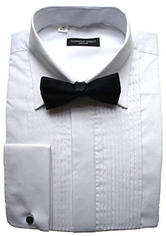 Clermont Direct Poly-Cotton Pleated Dress Shirt Fold Down Collar (16.5) White