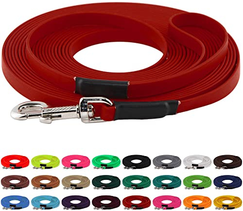 LENNIE BioThane Schleppleine, 13mm, Hunde 15-25kg, 5m lang, mit Handschlaufe, Rot, genäht