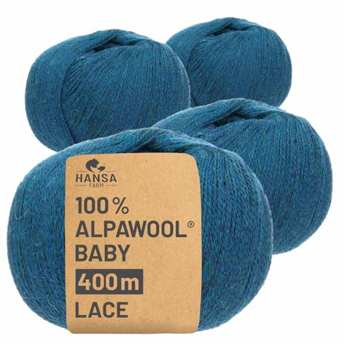 HANSA-FARM | 100% Baby Alpakawolle in 50+ Farben (kratzfrei) - 200g Set (4 x 50g) - weiche Alpaka Wolle zum Stricken & Häkeln in 6 Garnstärken by Hansa-Farm - Deep Ocean Heather (Dunkel-Blau)