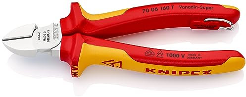 KNIPEX Seitenschneider isoliert mit Mehrkomponenten-Hüllen, VDE-geprüft; mit integrierter isolierter Befestigungsöse zum Anbringen, 70 06 160 T