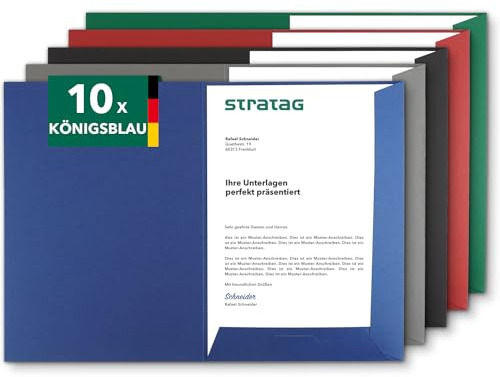 Präsentationsmappe A4 Königsblau (10 Stück) - sehr stabiler 350 g/m² Naturkarton - Dokumentenmappe A4 direkt vom Hersteller STRATAG - Urkundenmappe für Angebote, Exposés, Projekte & Geschäftsberichte