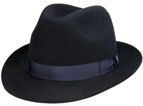 Borsalino Marengo hårfilt Bogarthut hårfilthatt fedora herrhatt dam/män – tillverkad i Italien ullhatt filthatt med ripsband vinter vårsommar höst-vinter, blå, 59