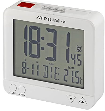 Atrium Funkwecker Reisewecker klein Digital Quarz LCD sensorgesteuertes Nachtlicht Beleuchtung Weiß A740-0