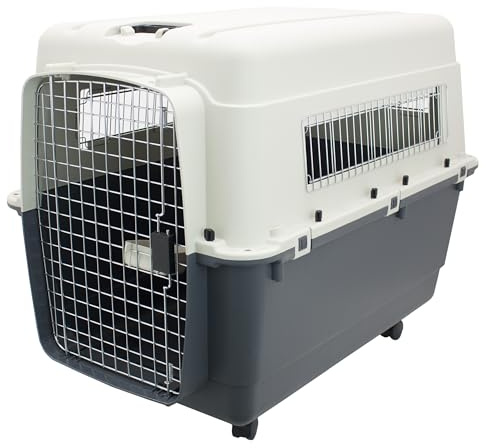 SportPet Designs Plastic Kennels Rolling Plastic Wire Door Travel Dog Crate, XXL