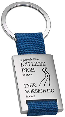 Personalisierter Schlüsselanhänger mit Gravur | Fahr Vorsichtig Ich liebe dich | Erhältlich in Schwarz Blau Rot | Schlüsselanhänger Auto LKW Motorrad Bus | 8,3x2,9cm | Geschenke für Männer und Frauen