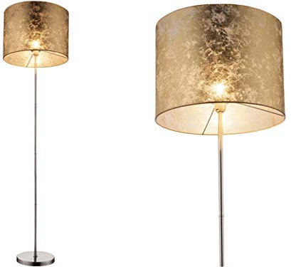 Lampe moderne sur pied avec abat-jour en tissu or de 160 cm de hauteur et 40 cm de diamètre