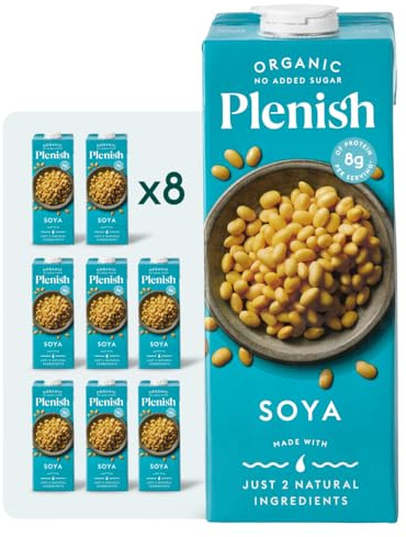 Plenish Organic Unsweetened Soya Milk 1L Carton (pack of 8)