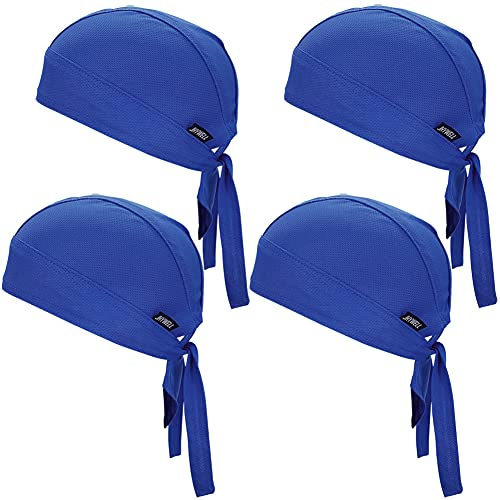 JHYWELL Dew Rag Blue Doo Rags Hard Hat Liner Sweat Wicking Beanie Helmet Cooling Heap Wraps for Men and Women (Blue 4 Pack)