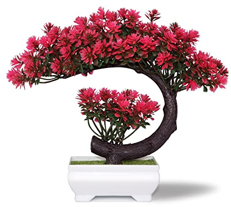 YOERM Fake Plants Small Artificial Bonsai Tree for Home Decor Living Room Bathroom Bookshelf Entryway Table Wall Shelf Modern Farmhouse Decor, 8.5 Tall, Magenta