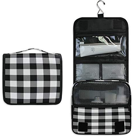 RXYY - Beauty case da viaggio con motivo geometrico bianco nero plaid texure pieghevole da bagno palestra organizer portatile per cosmetici per donne e ragazze
