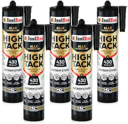 Isolbau Montage-Kleber Extra Stark High Tack - 5 x 530 g - Alleskleber für Innen- & Außenbereich - Baukleber Hybrid MS Polymer - Extrem Stark - 430 kg / 10 cm² - Weiß