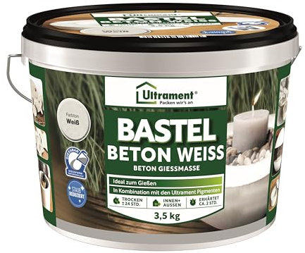 Ultrament Bastel Calcestruzzo per colata di calcestruzzo per fai da te per creativi, calcestruzzo creativo, impermeabile, calcestruzzo - Base per pigmenti, bianco, 3,5 kg