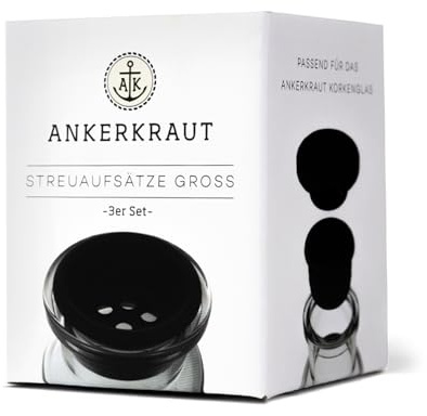 Ankerkraut Streueraufsätze für Korkengläser zum einfachen Dosieren, 3-er Set groß, 6 mm Lochgröße