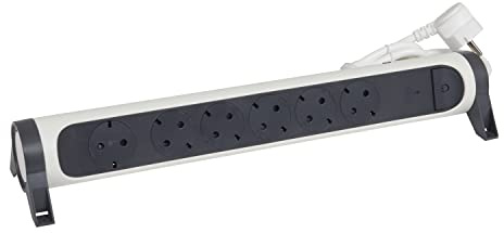 Legrand, Multiprise rotative à 6 prises, multiprise, protection contre les surcharges, interrupteur marche/arrêt LED, câble de 1,5 m, ultra blanc/gris foncé 694526