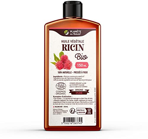 Huile de RICIN Bio 150 ml - Cosmos Organic - Planète au Naturel - 100% Naturelle et Pressée à froid - Peau, cheveux, cils, ongles, barbe