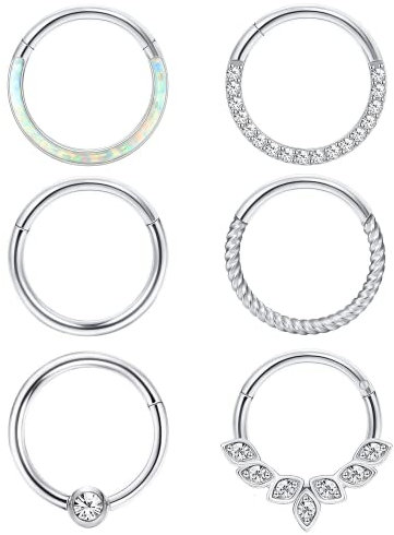 Diamday 6 Stück Nasenpiercing Ring Septum Ring Chirurgenstahl für Damen Herren Helix Tragus Nasenring Ohr Piercing Lippenringe Conch Knorpel Daith Septum Piercing Schmuck 8mm 10mm 16G 10MM