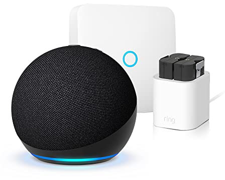 Ring Intercom + additional Quick Release Battery Pack + Charging Station by Amazon | Intercom upgrade, Two-Way Talk + All-new Echo Dot (5th generation) smart speaker with Alexa | Charcoal