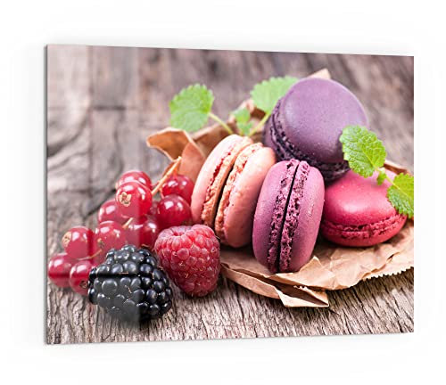 DEQORI Küchenrückwand Glas | Motiv Macarons und Beeren | 80x60 cm | Bad- oder Herd-Rückwand | Herdblende Spritzschutz für Küche & Badezimmer | moderne Deko für Fliesenspiegel
