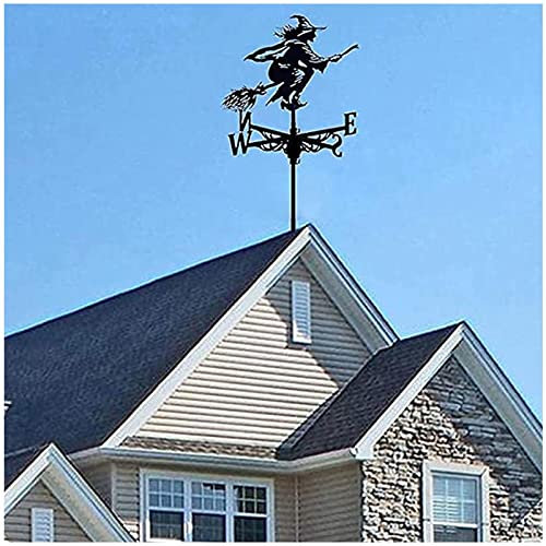 VVLXRIC Hexen Deko Halloween, Wetterhahn Fuer Gartenhaus In Schwarz, Schwarze Hexe Dekoration Metall, Weather Vane, für Halloween Outdoor Garden Patio Rasen Patio Landschaftsbau