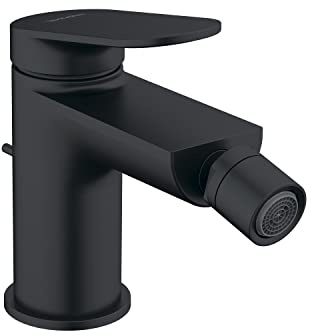 Duravit Wave Einhebel-Bidetarmatur (Auslauf Höhe 85 mm), Bidetmischer mit Zugstangen-Ablaufgarnitur, Schwarz Matt