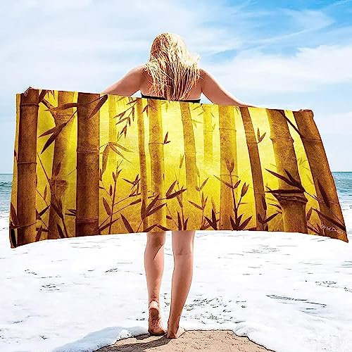 Bamboo Beach Towel 70 x 150 cm, Absorbent Quick Dry Microfibre Towel, Bamboo Beach Towels for Adults Kids, Swimming Sports Travel Towel 3D Beach Towels