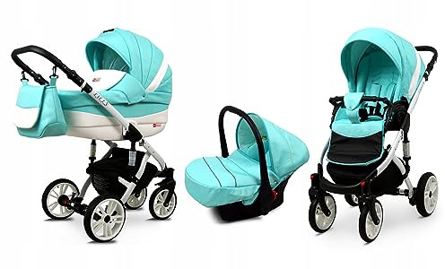 BabyLux® Carrito de Bebé Sistema de Viaje Set 3 en 1 - Lilly - incl. Capazo, Silla de Paseo, Silla Coche - Cochecito - con Bolso cambiador, Cubierta para la lluvia, Mosquitera etc.