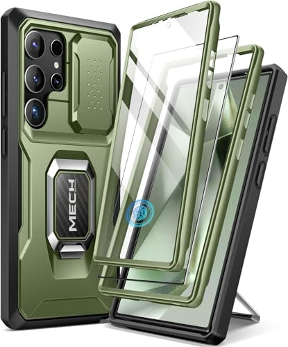 Tongate Kompatibel mit Samsung Galaxy S24 Ultra Hülle,[Bulit-in Slide Kameraabdeckung & Ring Ständer] [2 Frontrahmen & 1 Displayschutzfolie] Militärstandard Handyhülle mit S24 Ultra 6,8 Zoll, Grün