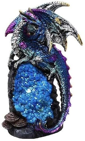 MystiCalls Blauer Drache auf Kristallfels - Drache Fantasy Kristall Figur