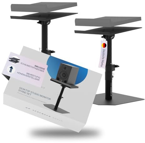 Sprenger Audio Stabiler Lautsprecherständer Set inkl. Schaumstoffabsorber – robust und neigbar +/-20°, Tragfähigkeit bis 28 kg – ideal für Schreibtisch, Tonstudio oder DJ-Tisch