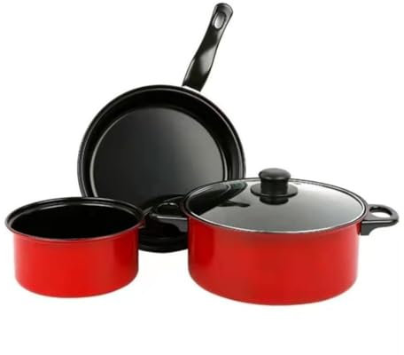 Topf Set Töpfe Küchenset 3-teiliges Antihaftbeschichtetes Kochgeschirr-Set, Milchtopf, Suppentopf, Bratpfanne Mit 1 Glasdeckel, Eisen-Kochtopf-Set Töpfe & Pfannen