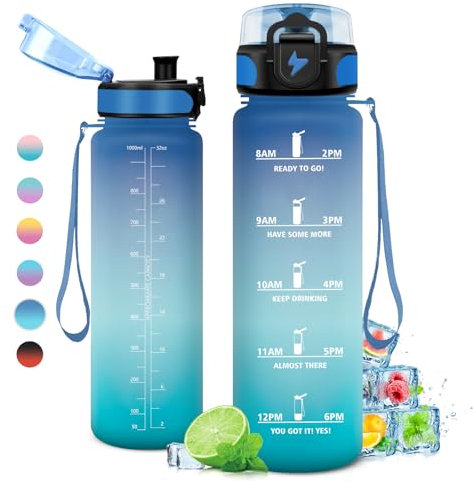 Borraccia 1L, Borraccia Palestra a Prova di Perdite, Borraccia Motivazionale con Filtro, Bottiglia d'acqua Sportiva con Indicatore del Tempo, Borraccia per Bambino, Bambina, Sport, Scuola, Ciclismo